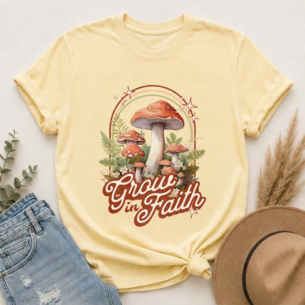 Grow in Faith Mushroom T-Shirt — Spiritual Nature Graphic Tee