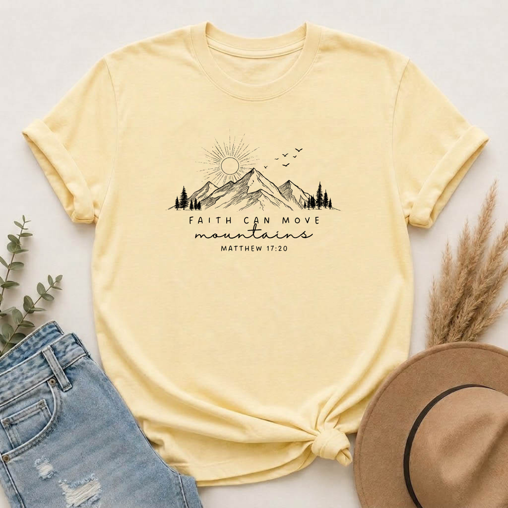 Faith Can Move Mountains T-Shirt — Matthew 17:20 Mountain Graphic Tee