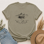 T-Shirt – “Be Still My Soul, the Lord Is On Your Side” Boat & Mountains Faith Tee