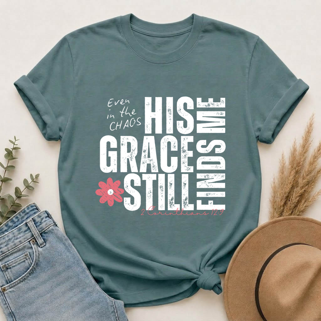 T-Shirt — Minimal Pink Flower Graphic with 'Christine' Script