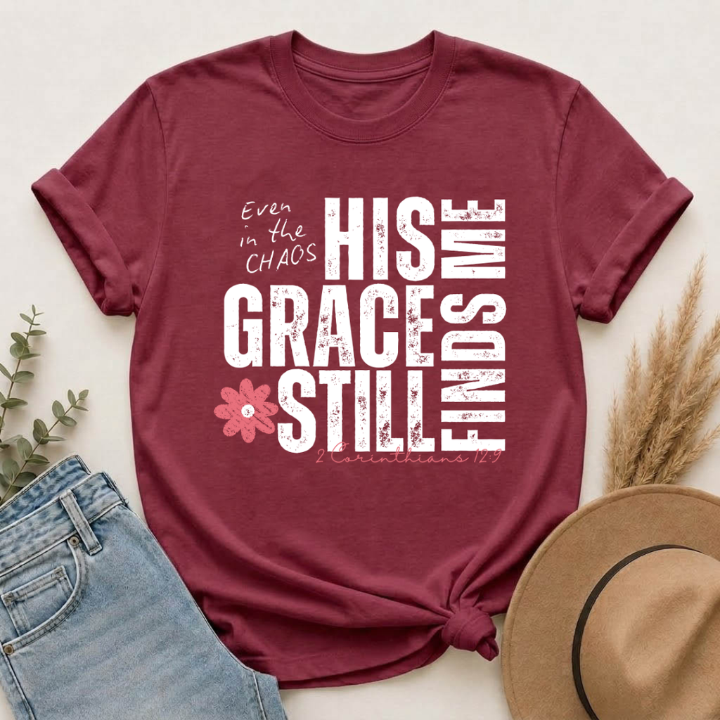 T-Shirt — Minimal Pink Flower Graphic with 'Christine' Script