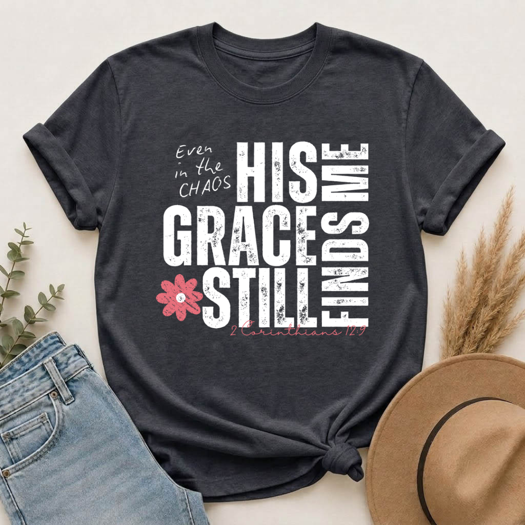 T-Shirt — Minimal Pink Flower Graphic with 'Christine' Script