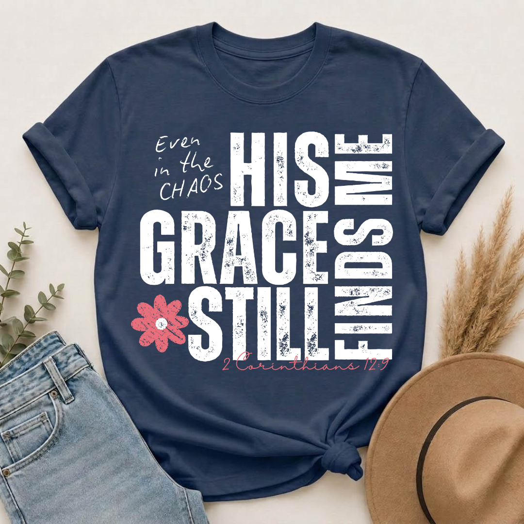 T-Shirt — Minimal Pink Flower Graphic with 'Christine' Script