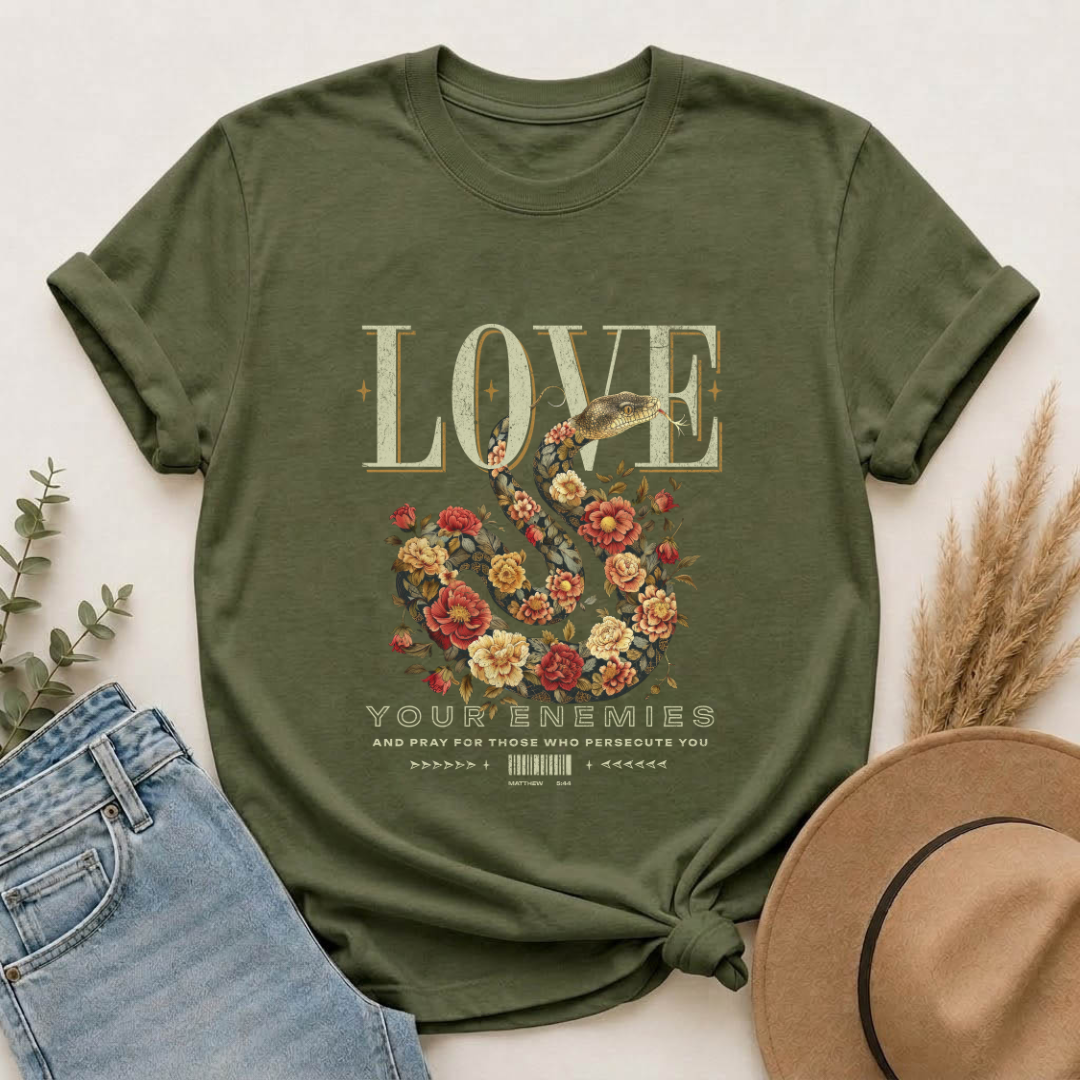Love Floral Snake Graphic T-Shirt