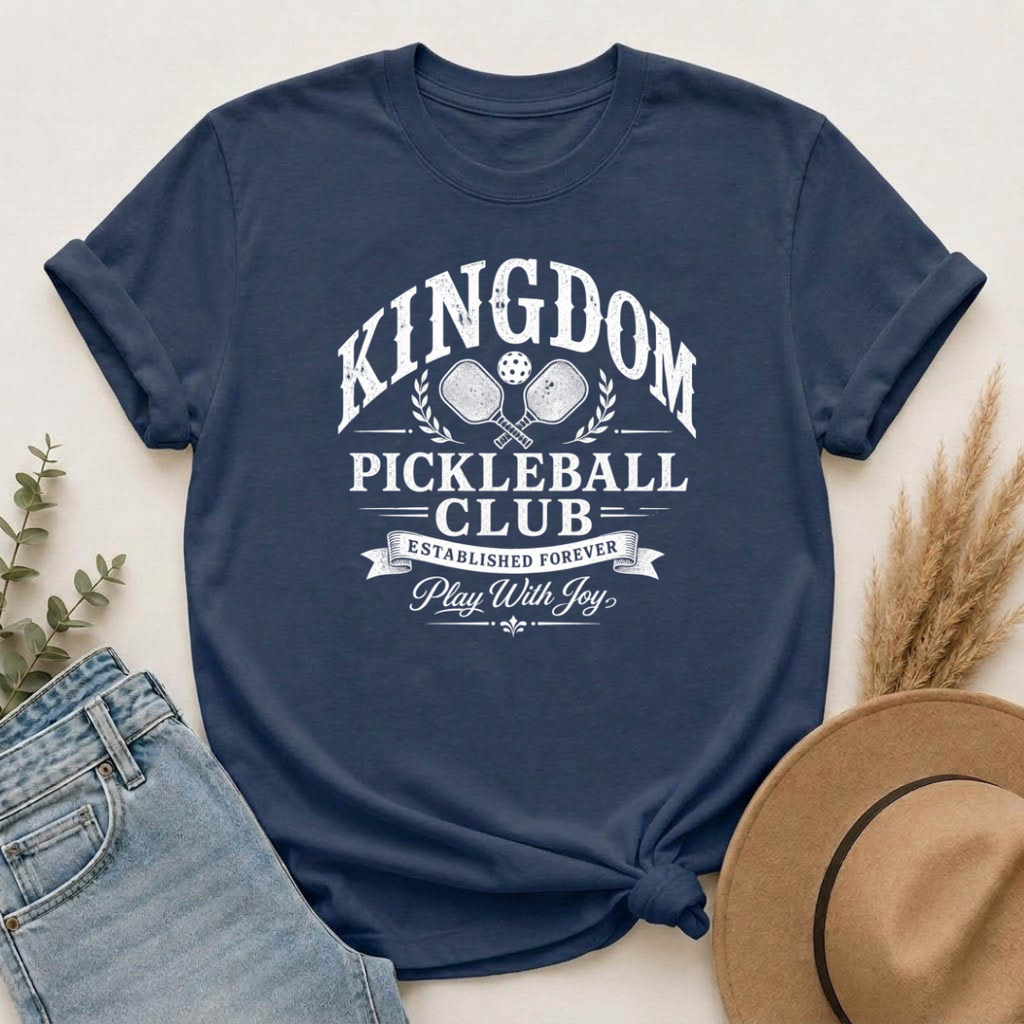 Kingdom Pickleball Club – Play With Joy | Christian Pickleball T-Shirt