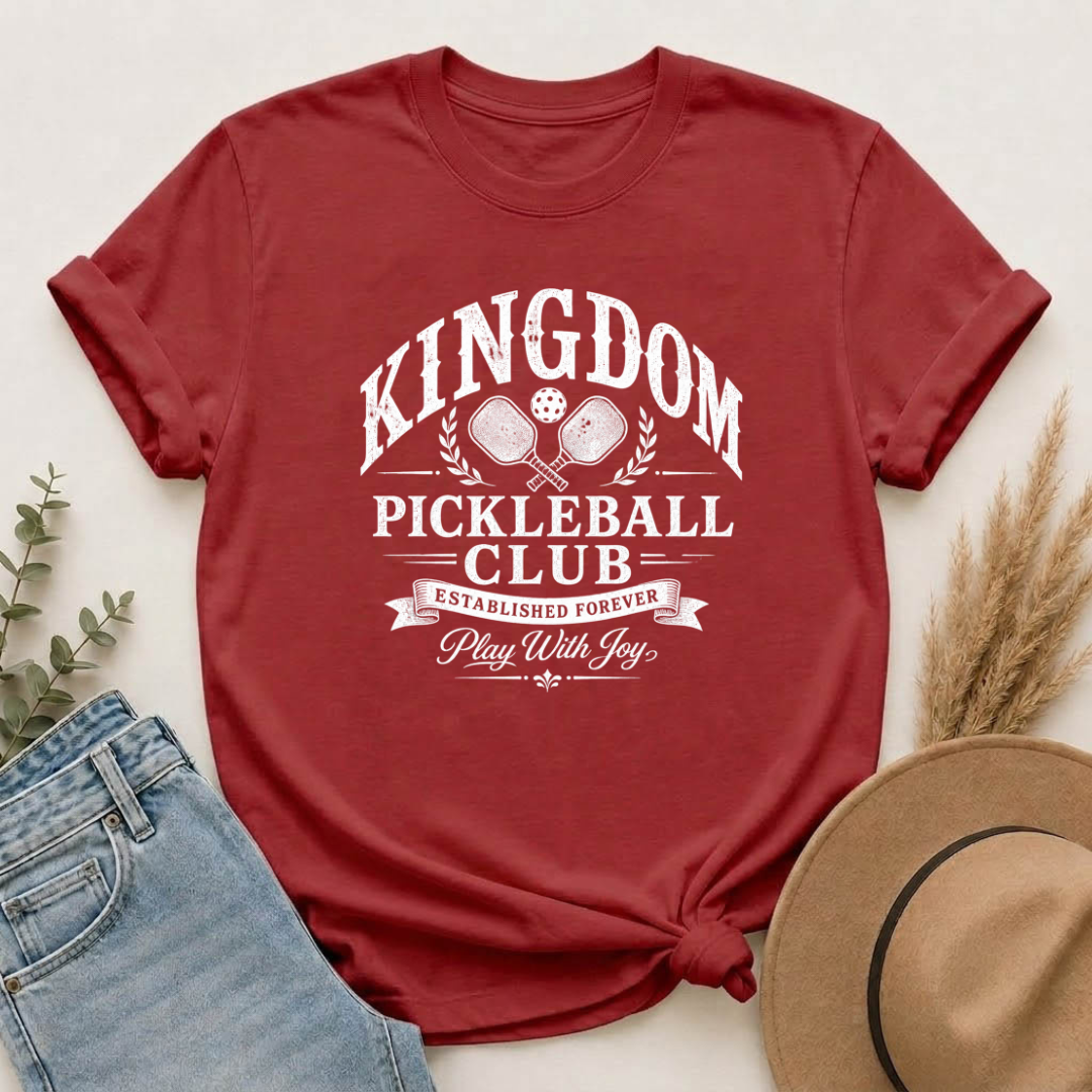 Kingdom Pickleball Club – Play With Joy | Christian Pickleball T-Shirt