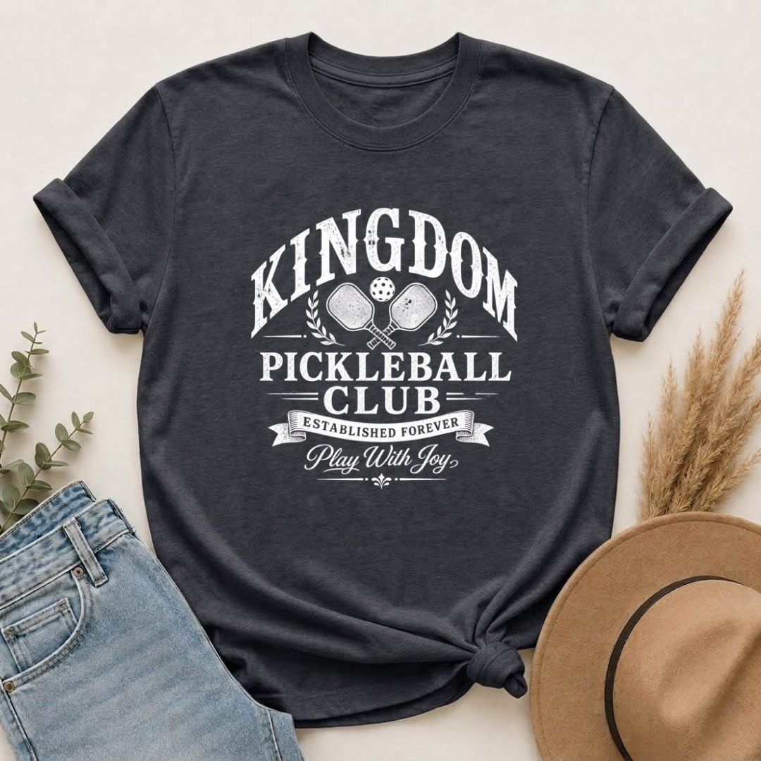Kingdom Pickleball Club – Play With Joy | Christian Pickleball T-Shirt