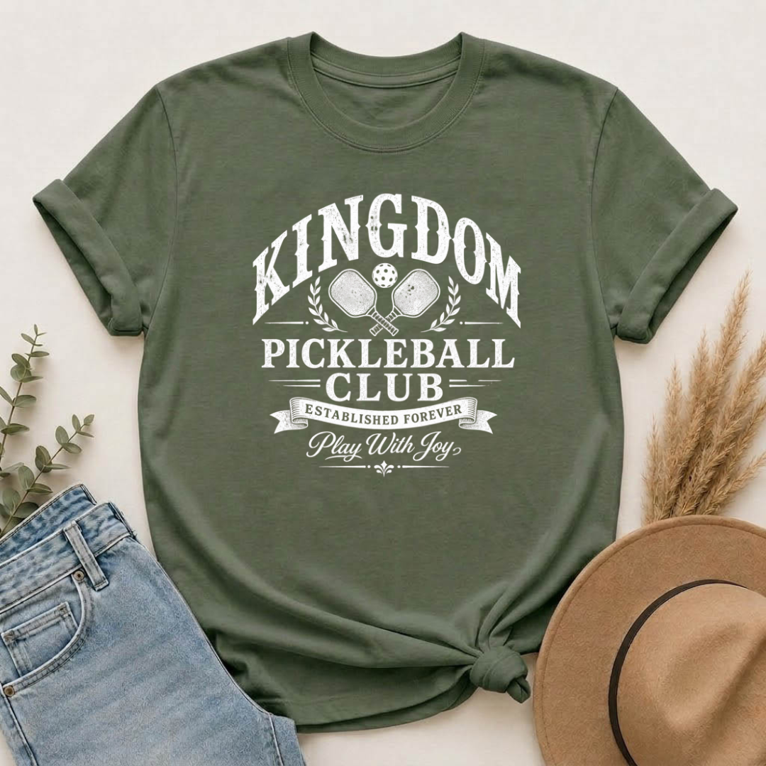 Kingdom Pickleball Club – Play With Joy | Christian Pickleball T-Shirt