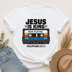 Jesus Is King – Now Playing Forever | Retro Christian Cassette Tape T-Shirt