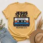 Jesus Is King – Now Playing Forever | Retro Christian Cassette Tape T-Shirt