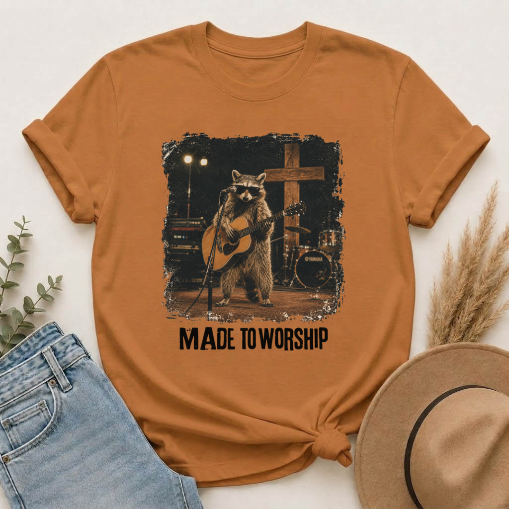 Made to Worship | Vintage Raccoon Christian Graphic Tee