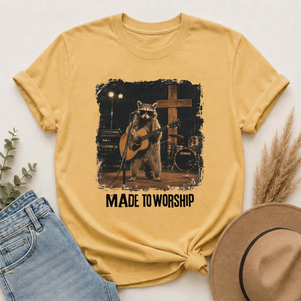 Made to Worship | Vintage Raccoon Christian Graphic Tee