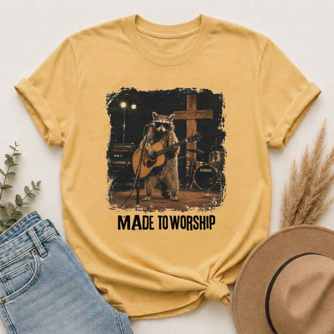 Made to Worship | Vintage Raccoon Christian Graphic Tee