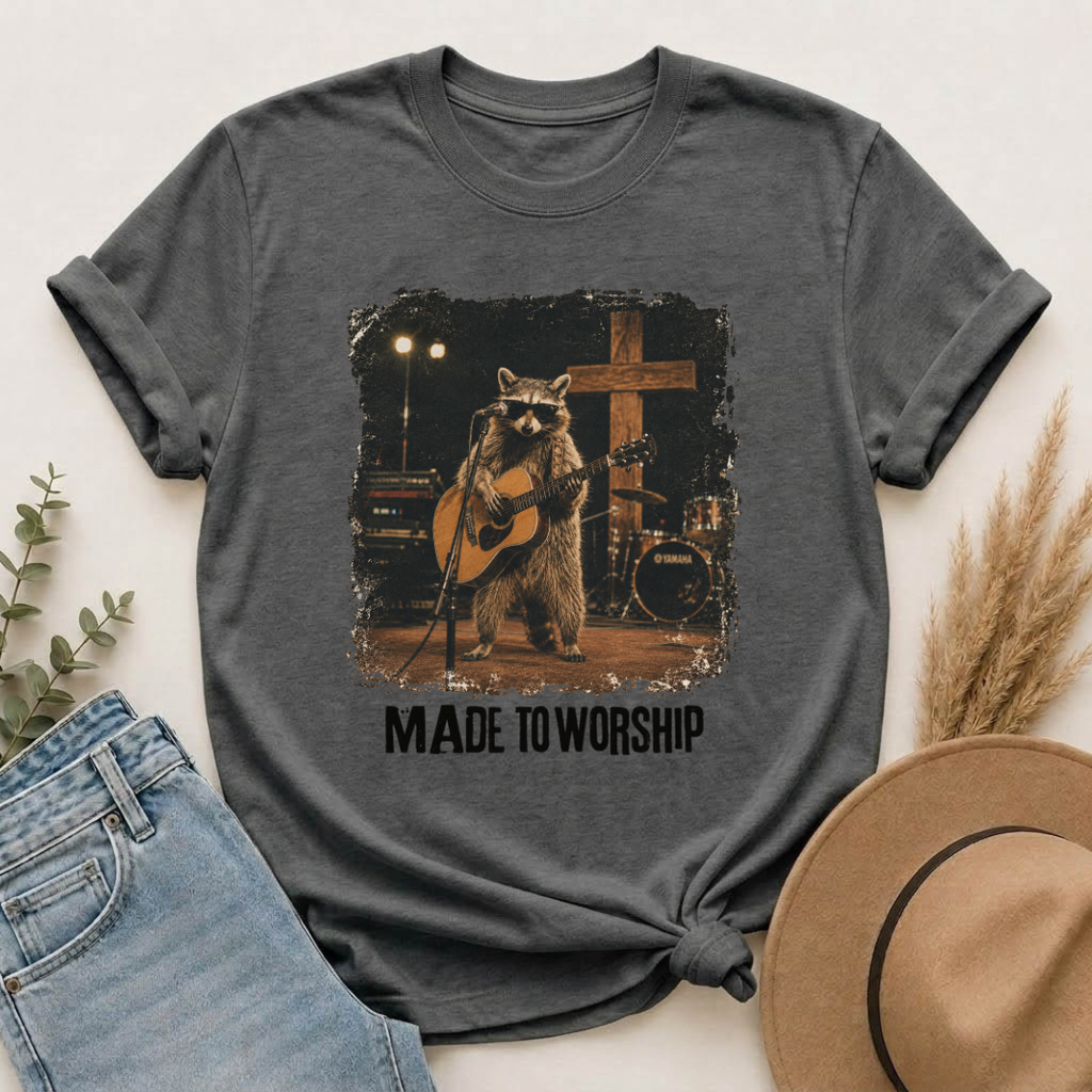 Made to Worship | Vintage Raccoon Christian Graphic Tee