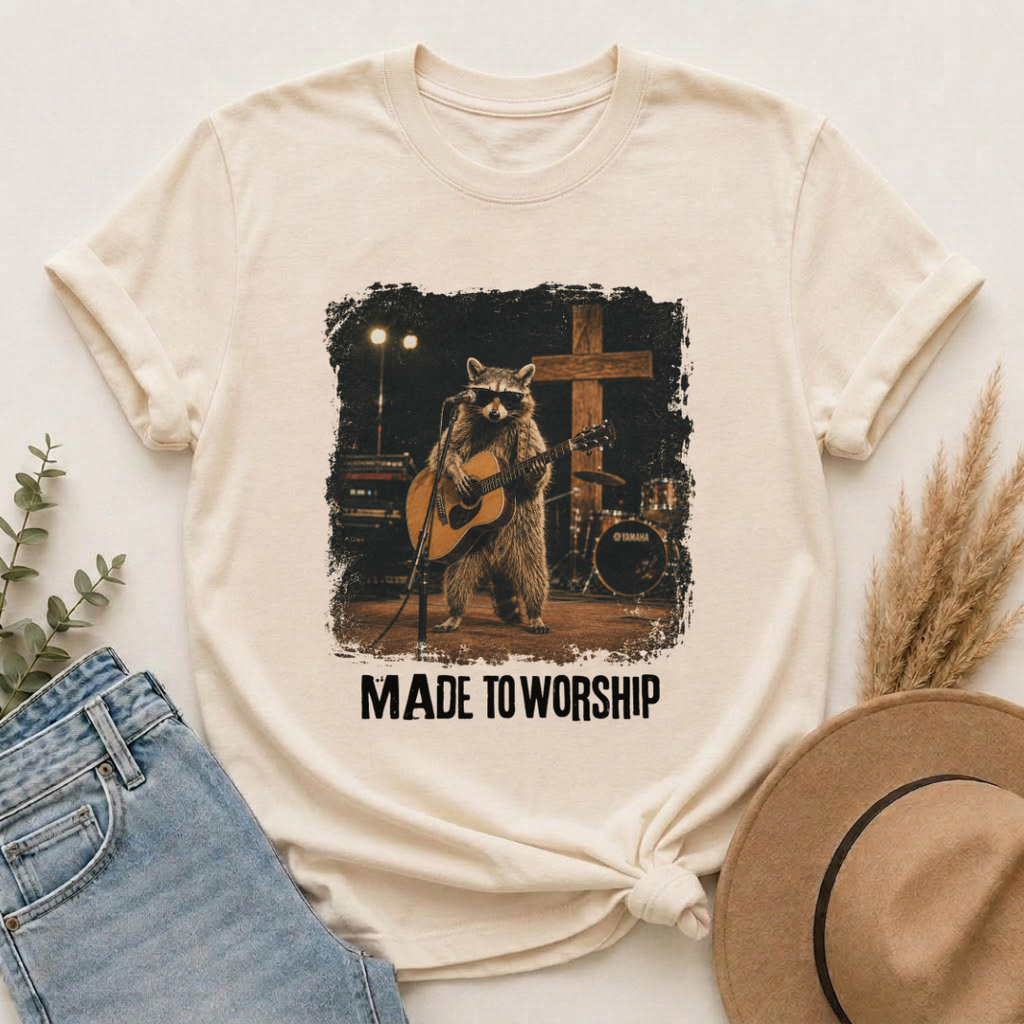 Made to Worship | Vintage Raccoon Christian Graphic Tee