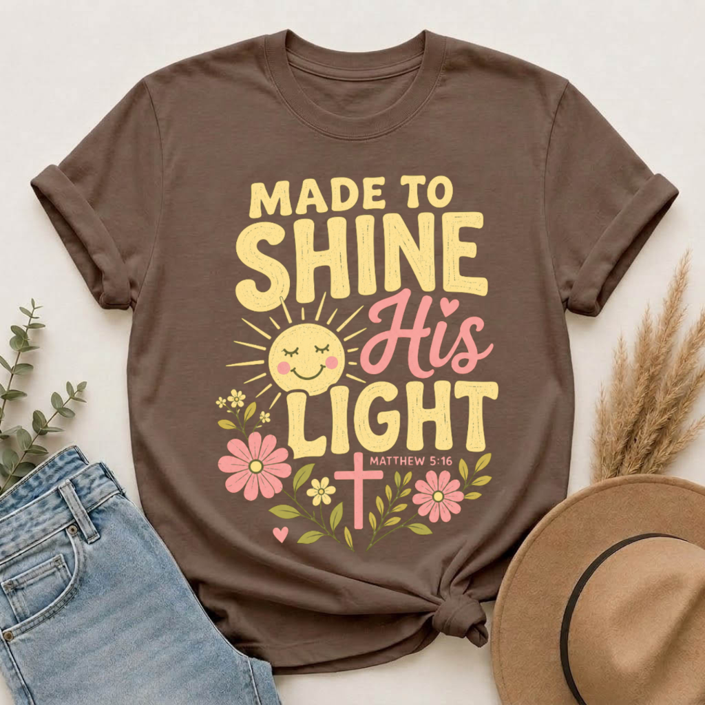 Made to Shine His Light | Matthew 5:16 Christian Floral Graphic Tee
