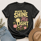 Made to Shine His Light | Matthew 5:16 Christian Floral Graphic Tee