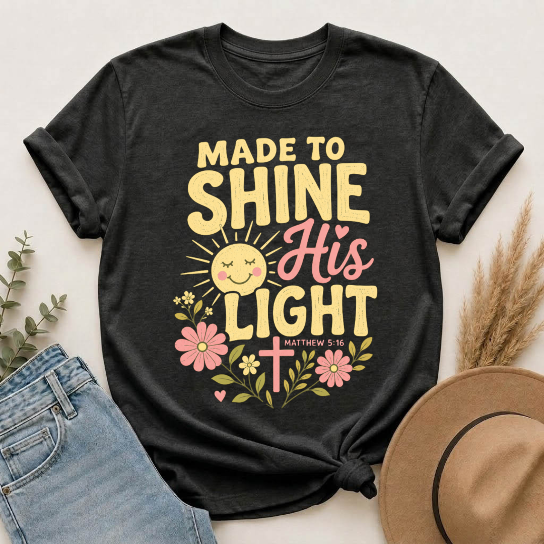 Made to Shine His Light | Matthew 5:16 Christian Floral Graphic Tee