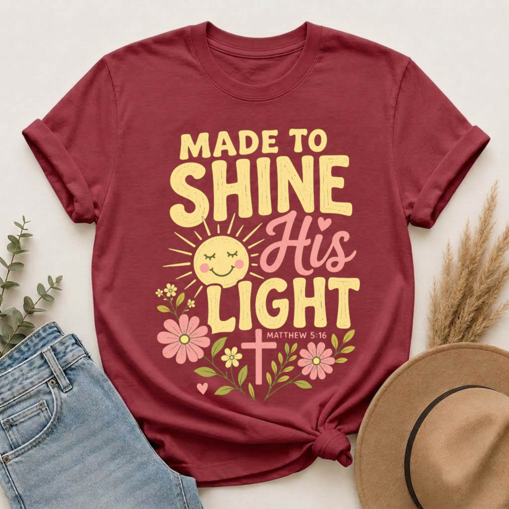 Made to Shine His Light | Matthew 5:16 Christian Floral Graphic Tee