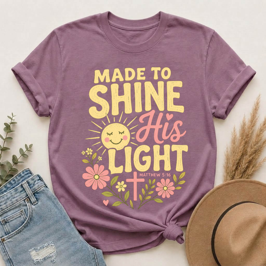 Made to Shine His Light | Matthew 5:16 Christian Floral Graphic Tee