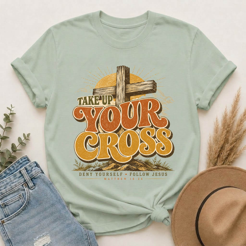 Take Up Your Cross T-Shirt — Christian Faith Vintage Cross Tee