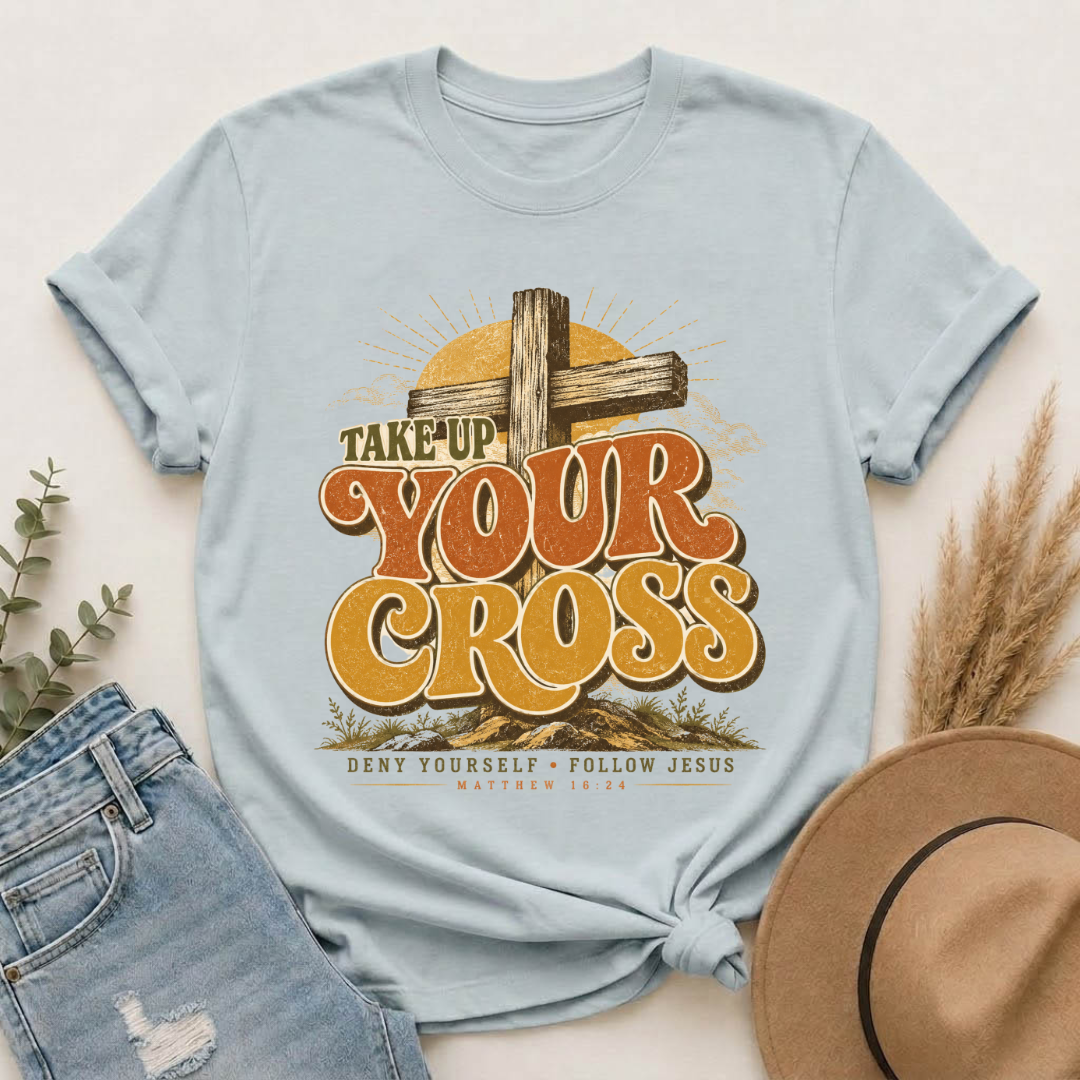 Take Up Your Cross T-Shirt — Christian Faith Vintage Cross Tee