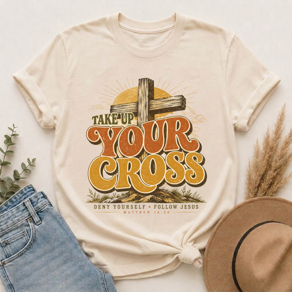Take Up Your Cross T-Shirt — Christian Faith Vintage Cross Tee