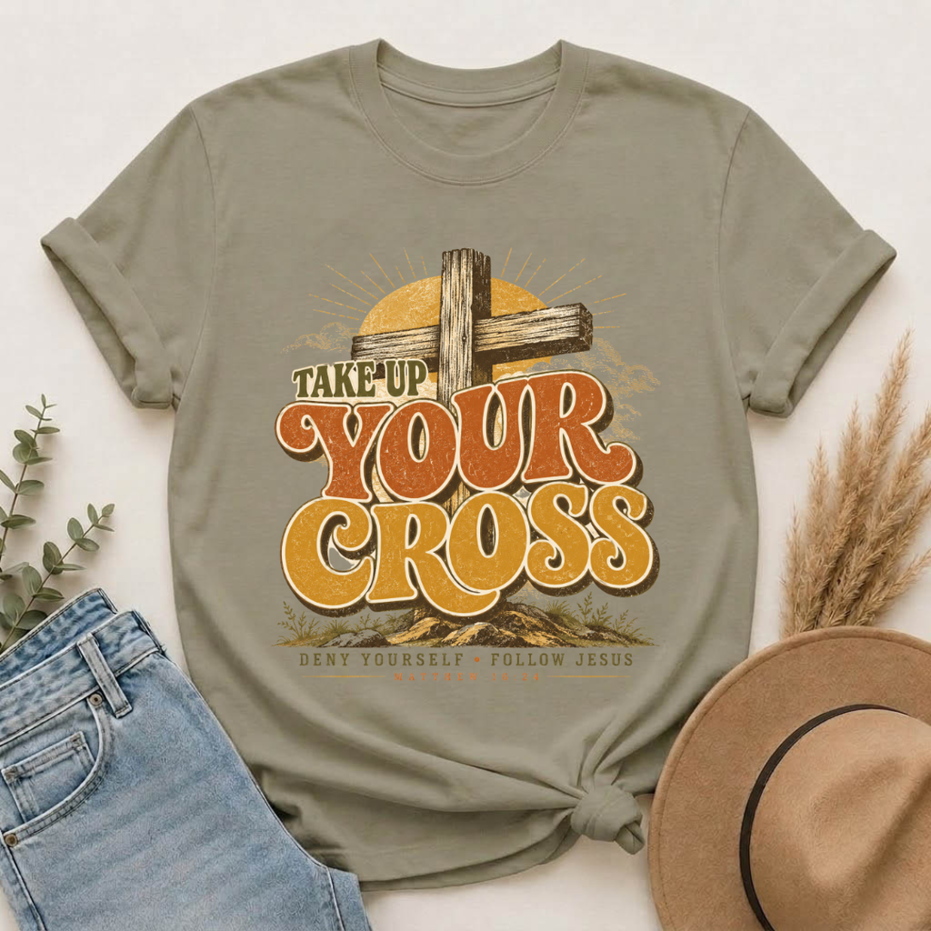 Take Up Your Cross T-Shirt — Christian Faith Vintage Cross Tee