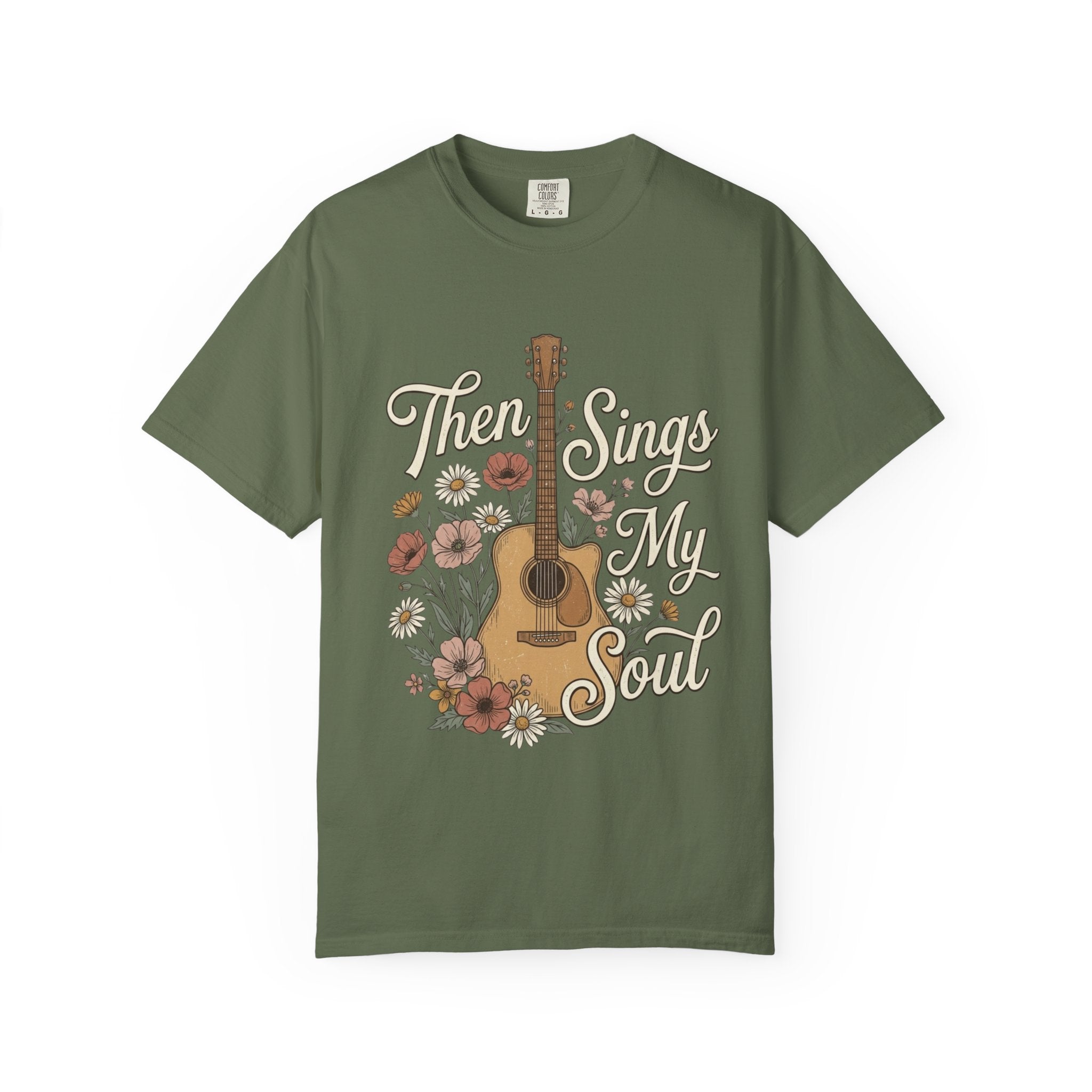Then Sings My Soul Guitar T-Shirt — Floral Acoustic Music Tee