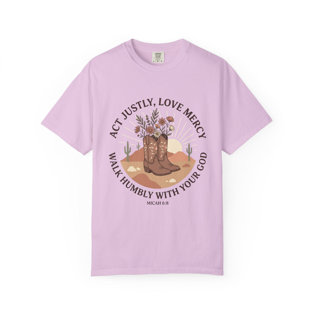 Faithful Cowgirl T-Shirt — “Act Justly, Love Mercy” Micah 6:8 Christian Tee