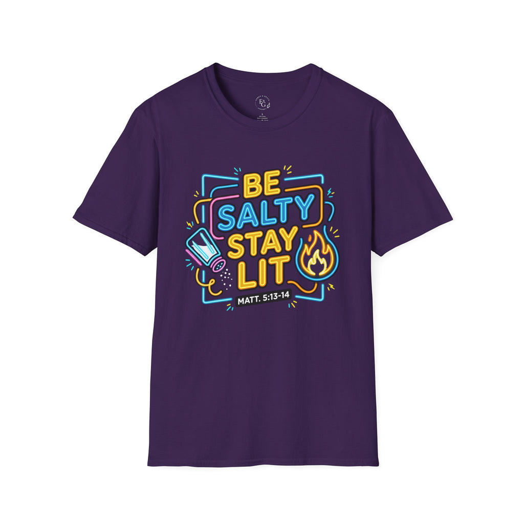 Be Salty Stay Lit T-Shirt — Neon Beach Graphic Tee (Matt. 5:13-14)