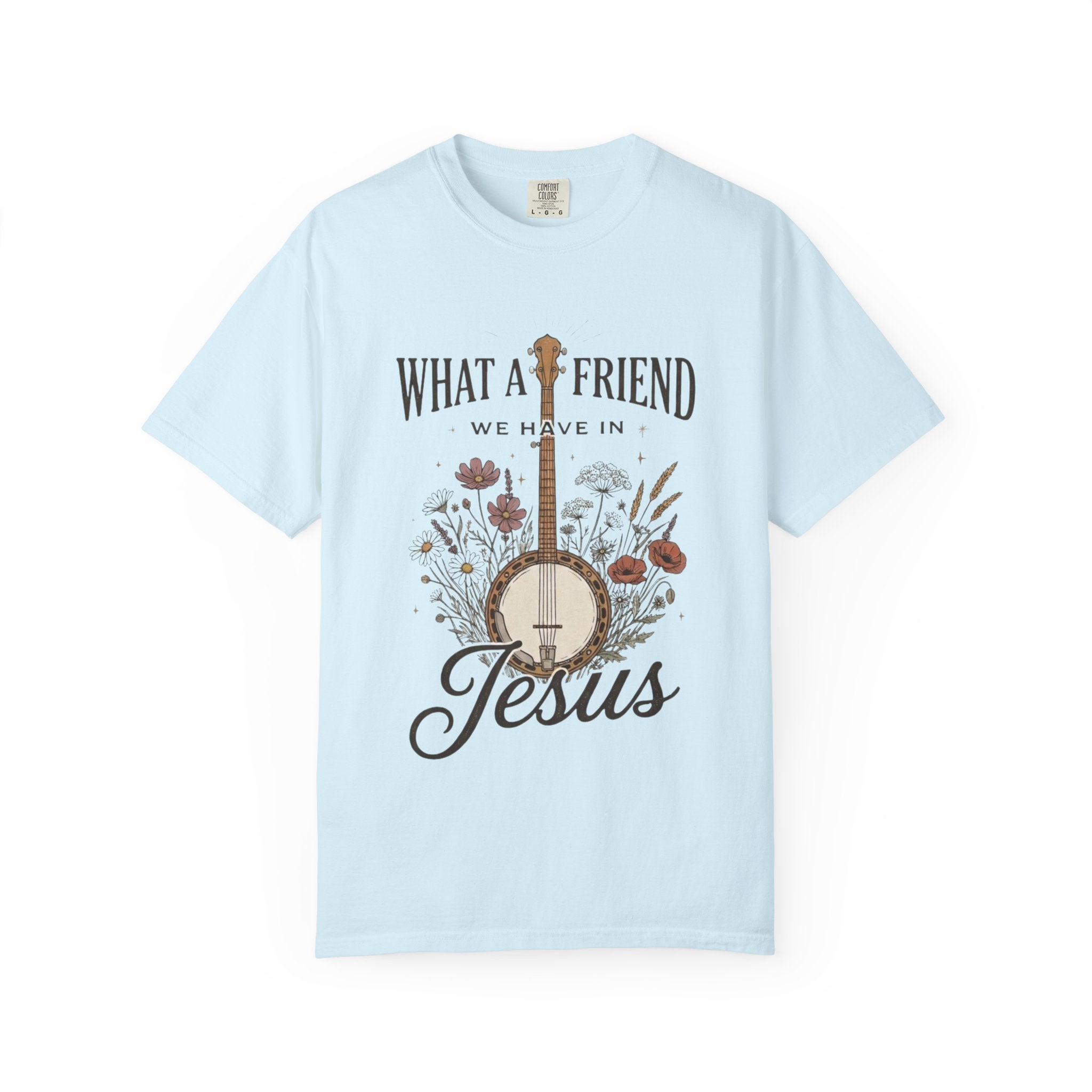 Christian Banjo T-Shirt — “What a Friend We Have in Jesus” Floral Gospel Tee
