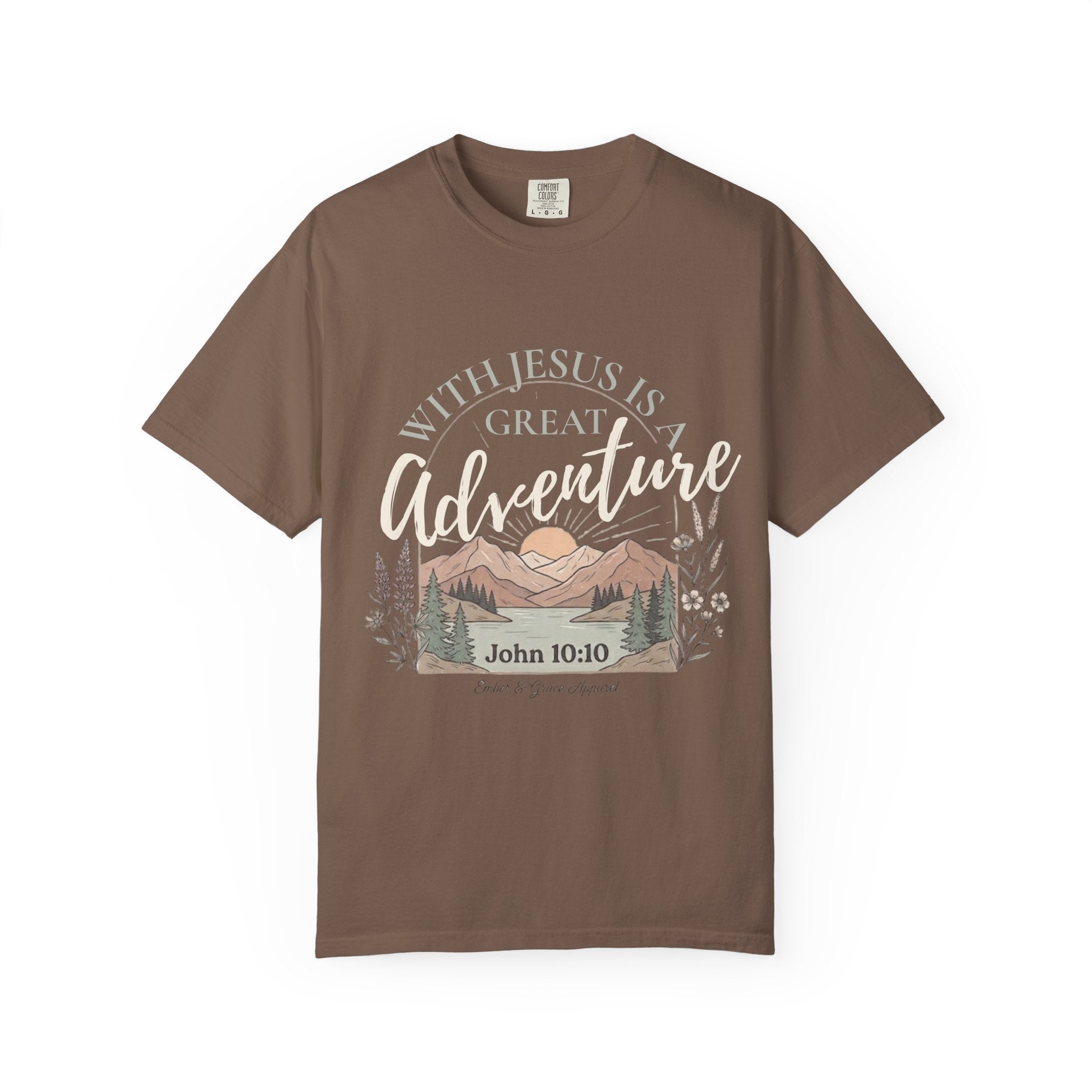 Adventure Faith T-Shirt — "With Jesus is a Great Adventure" John 10:10 Christian Tee