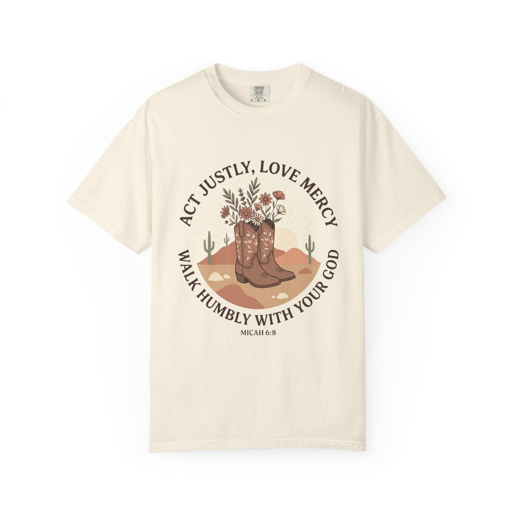 Faithful Cowgirl T-Shirt — “Act Justly, Love Mercy” Micah 6:8 Christian Tee