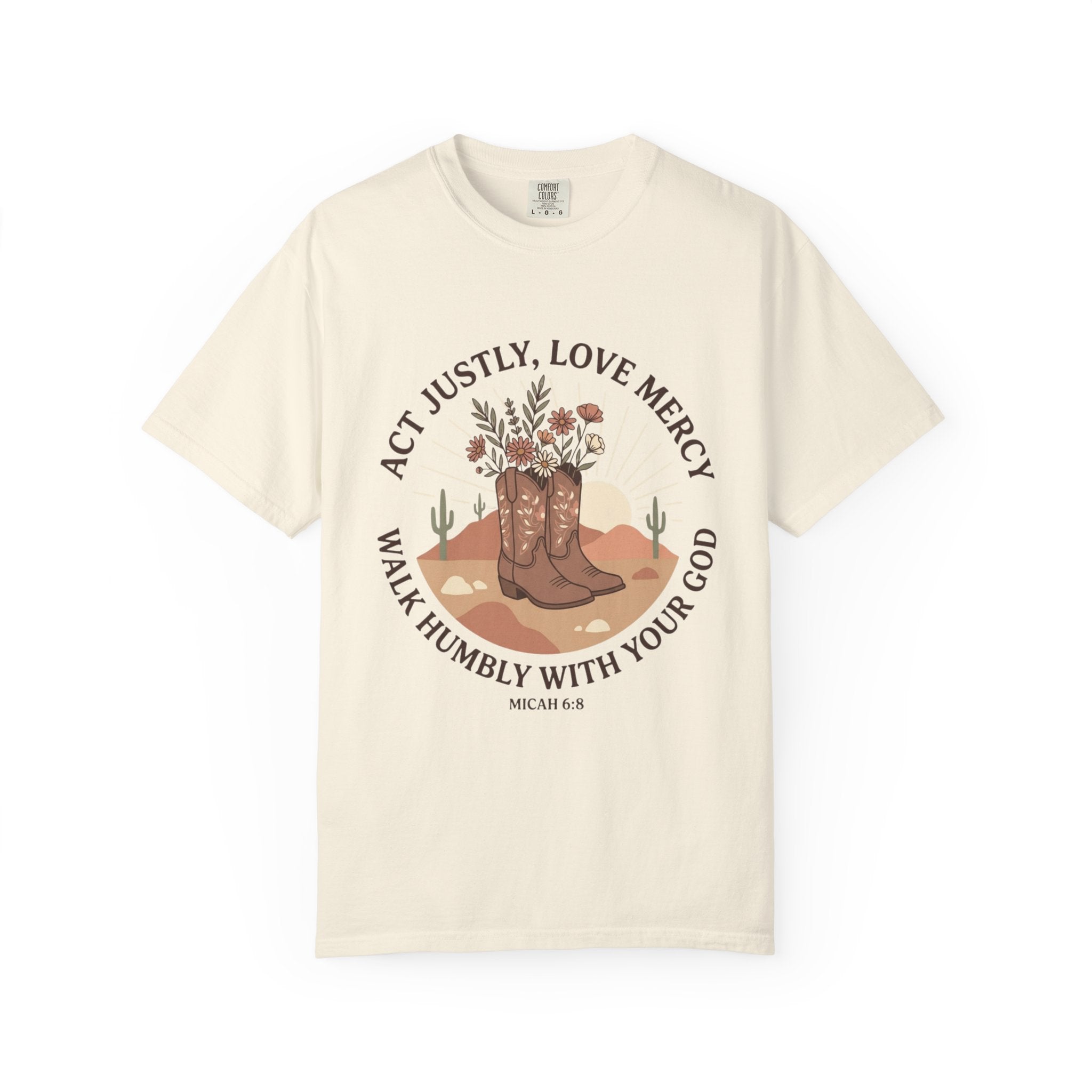 Faithful Cowgirl T-Shirt — “Act Justly, Love Mercy” Micah 6:8 Christian Tee