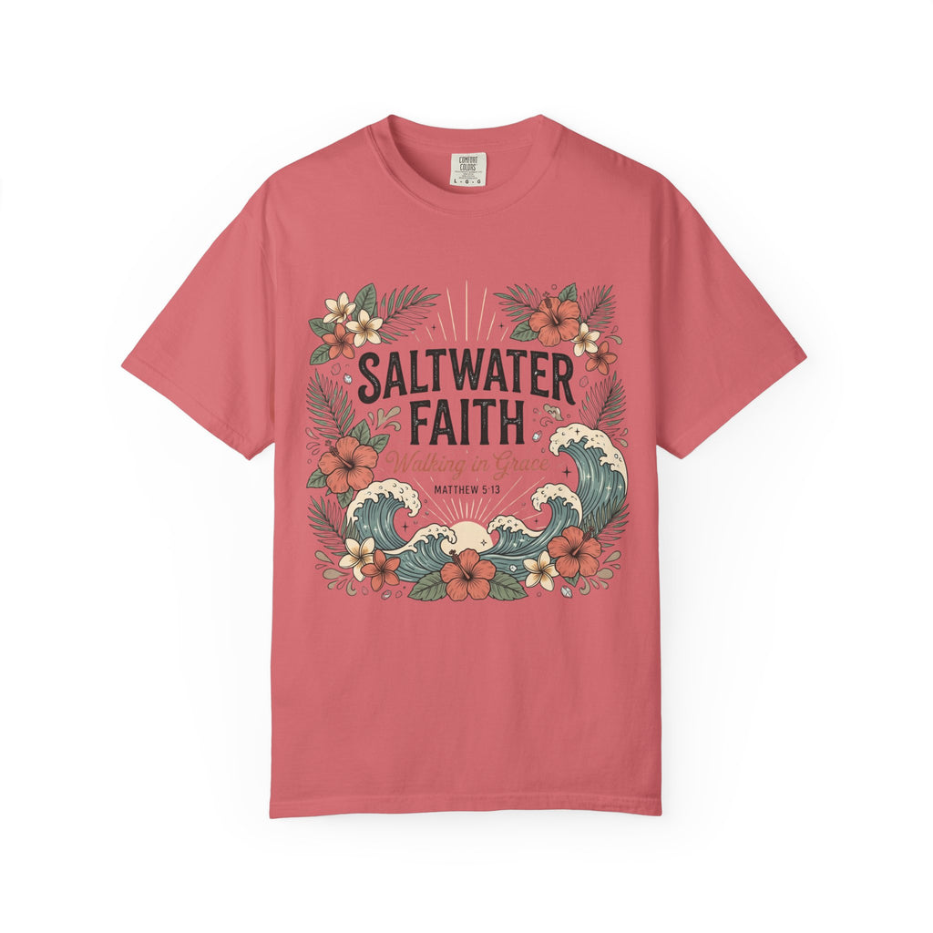 Saltwater Faith T-Shirt — 'Walking in Grace' Floral Surf Christian Tee