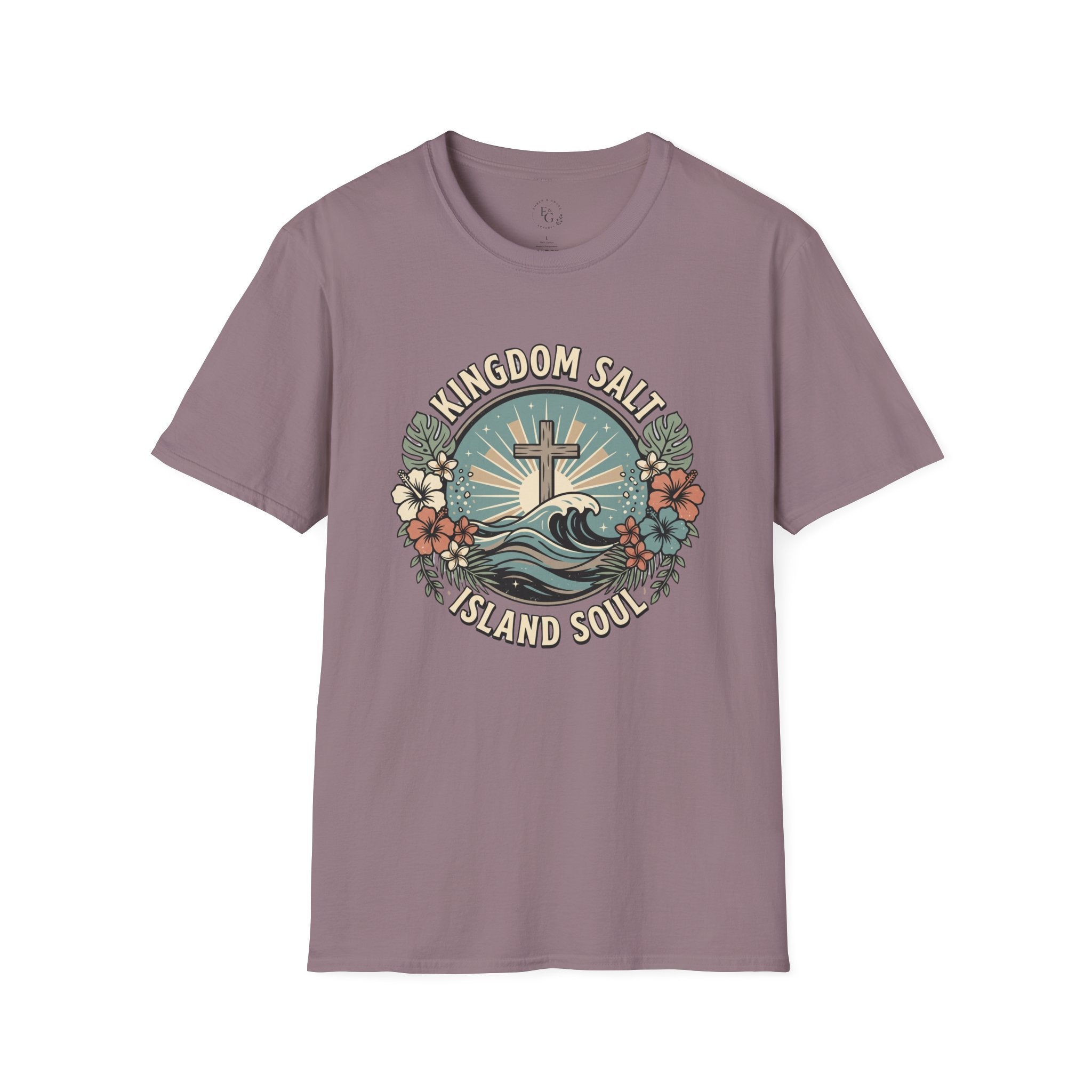Kingdom Salt Island Soul T-Shirt — Cross, Waves & Tropical Floral Faith Tee