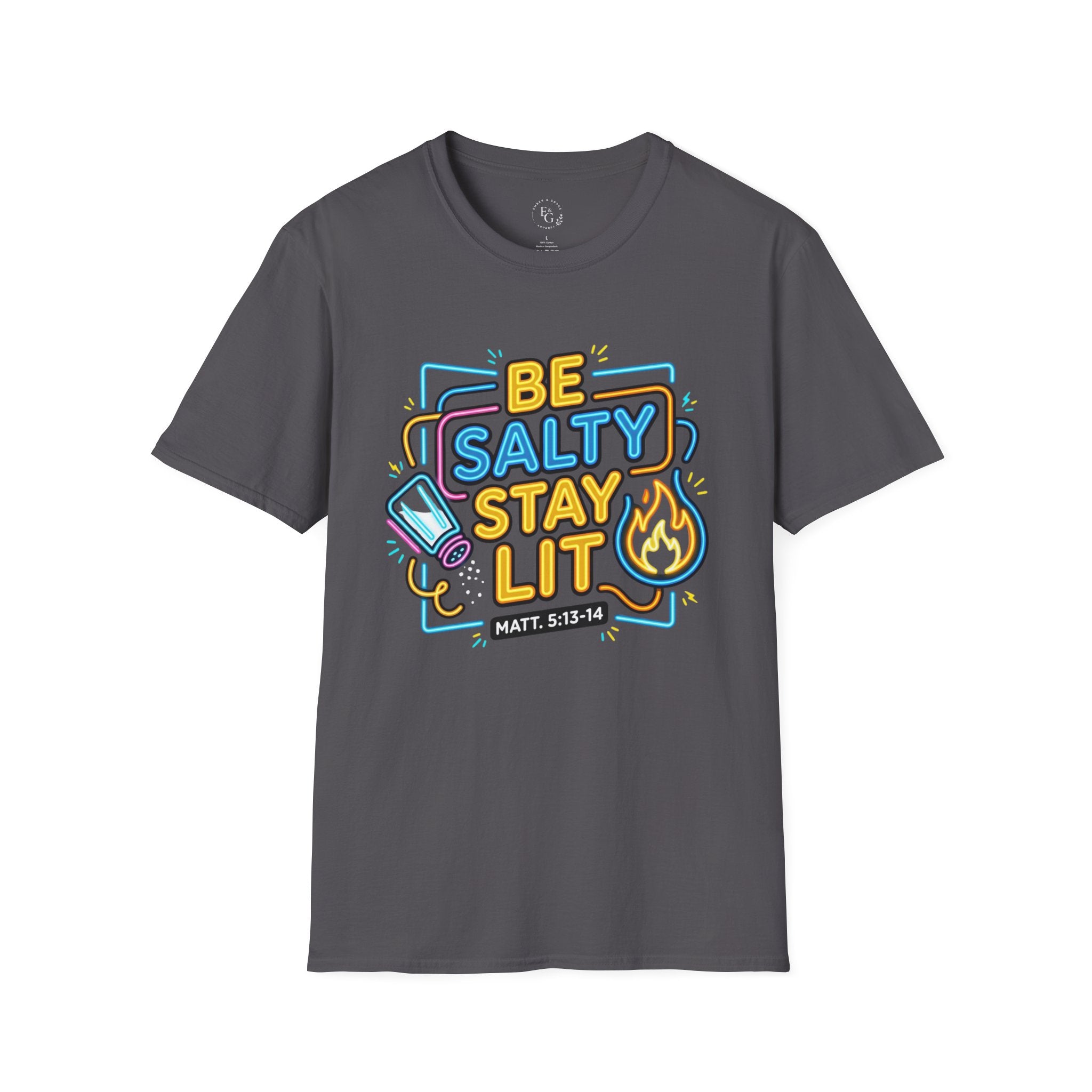 Be Salty Stay Lit T-Shirt — Neon Beach Graphic Tee (Matt. 5:13-14)