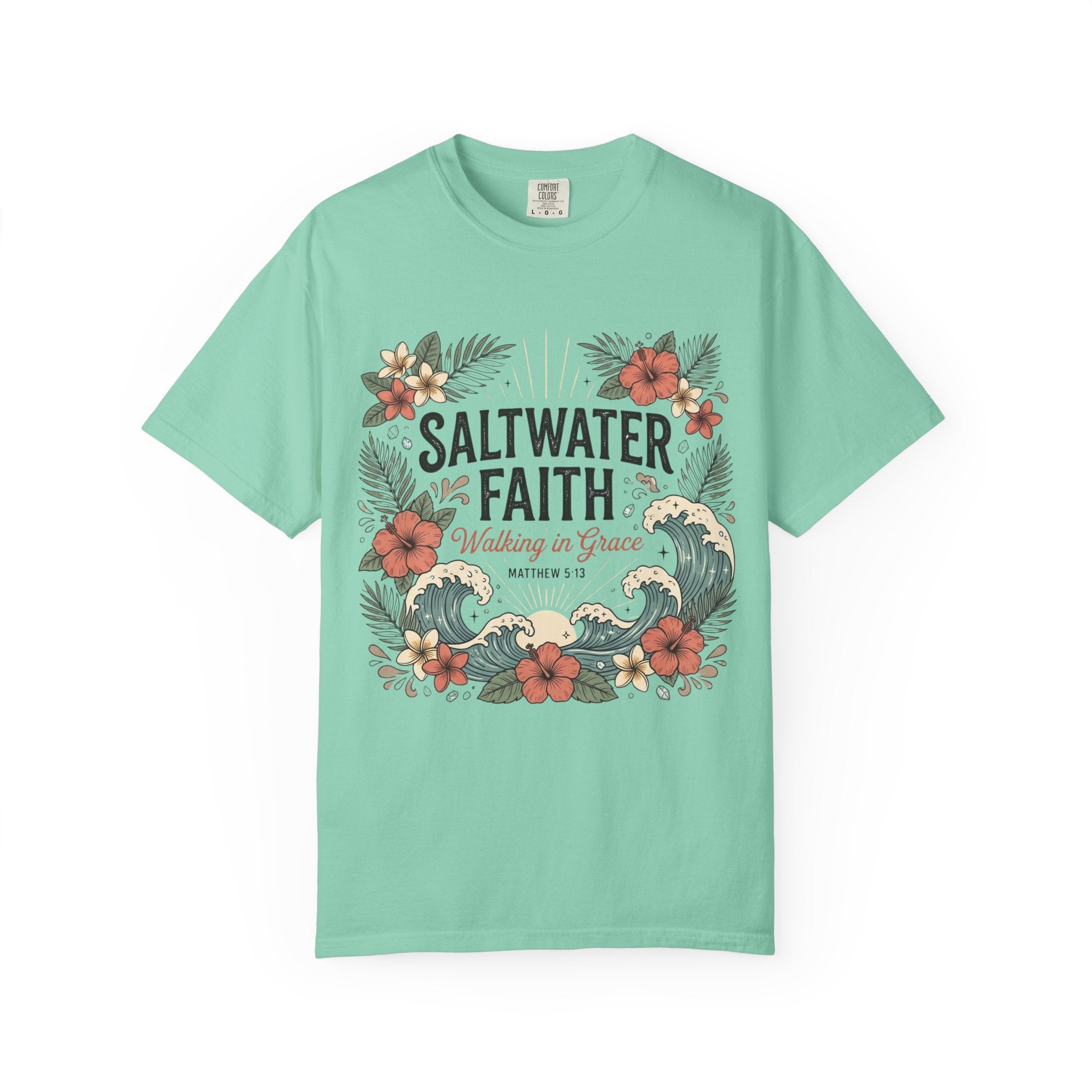 Saltwater Faith T-Shirt — 'Walking in Grace' Floral Surf Christian Tee