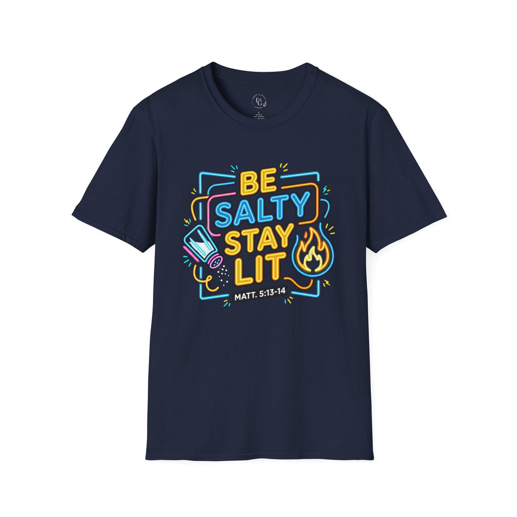 Be Salty Stay Lit T-Shirt — Neon Beach Graphic Tee (Matt. 5:13-14)