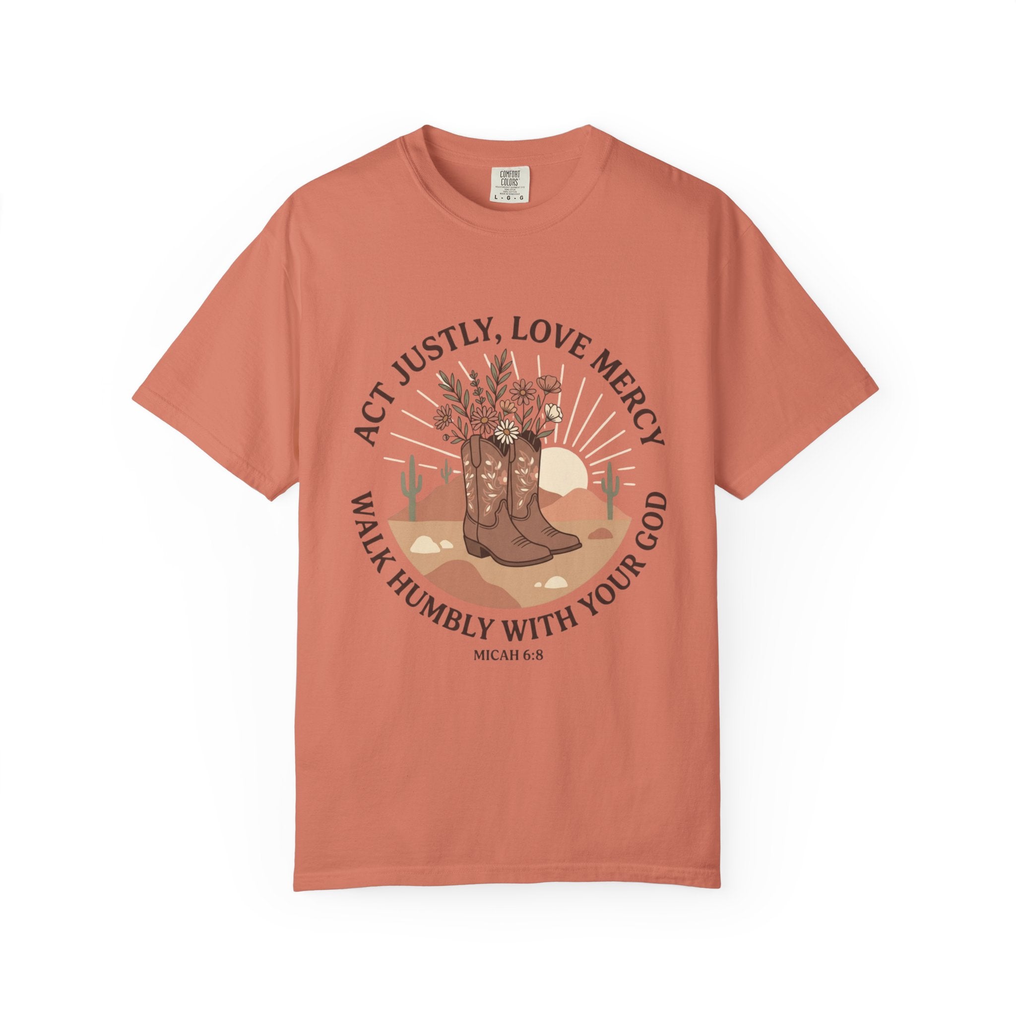 Faithful Cowgirl T-Shirt — “Act Justly, Love Mercy” Micah 6:8 Christian Tee