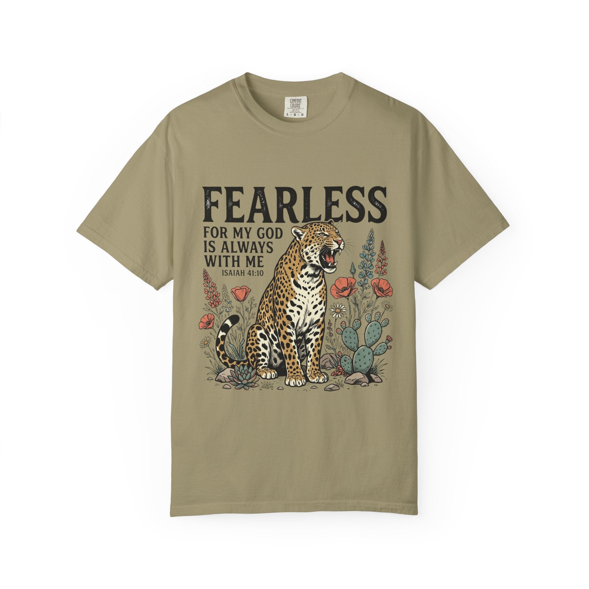 Fearless Leopard Christian T-Shirt — "For My God is Always With Me" Inspirational Tee