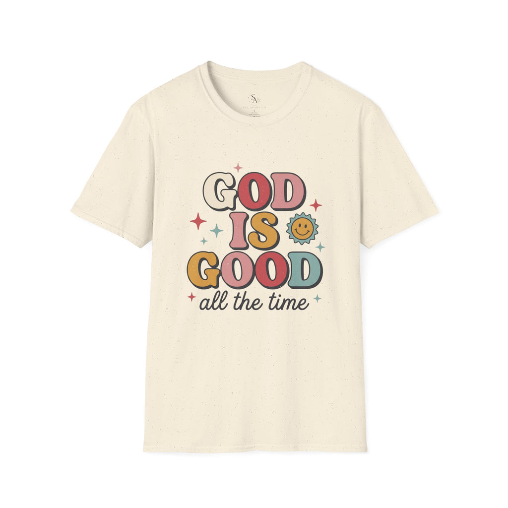 God Is Good T-Shirt — Retro Smile Faith Graphic Tee ("God Is Good All The Time")