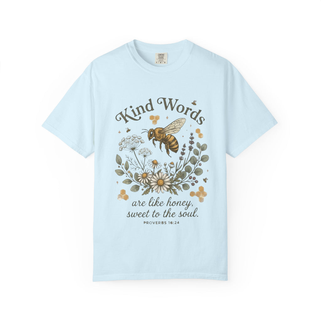 Kind Words Bee T-Shirt — "Kind Words are like honey, sweet to the soul" Floral Christian Tee