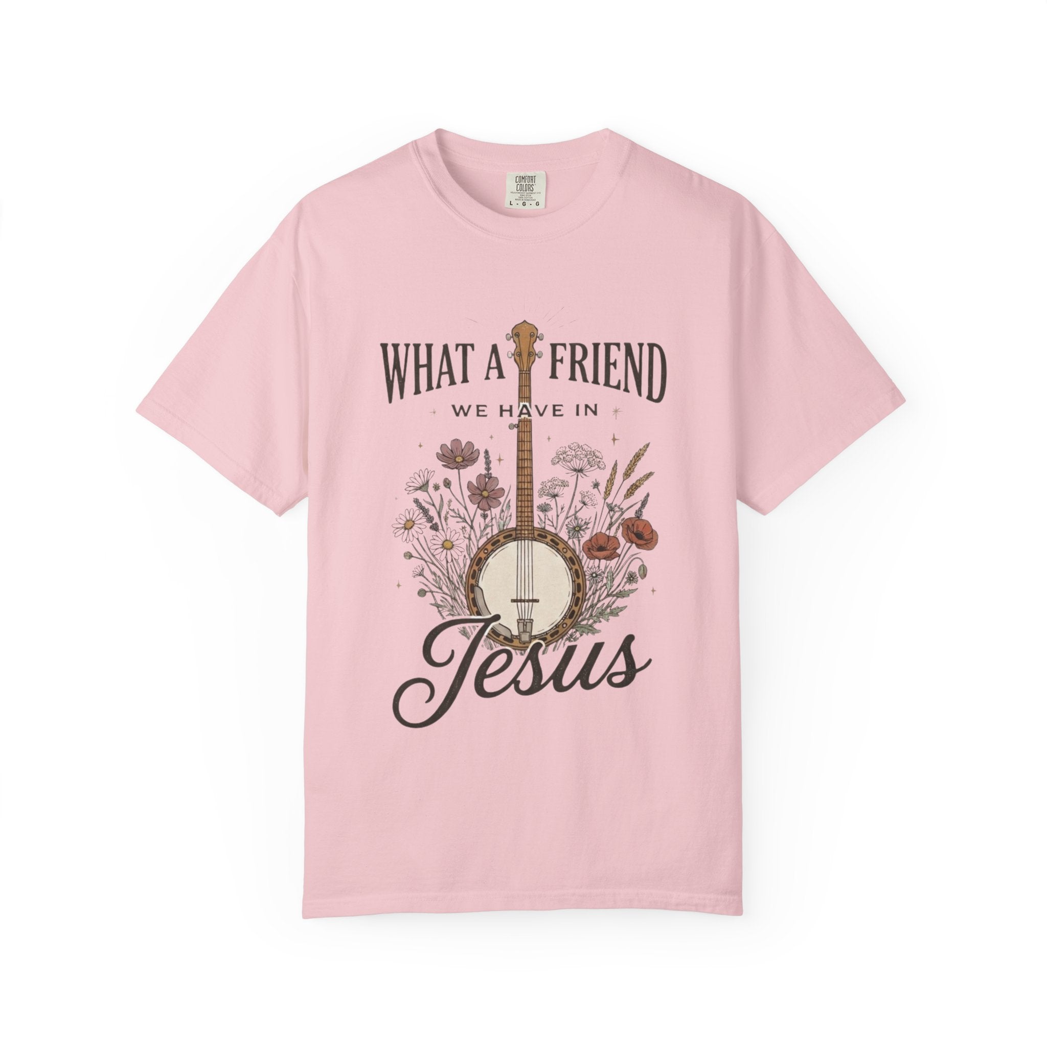 Christian Banjo T-Shirt — “What a Friend We Have in Jesus” Floral Gospel Tee