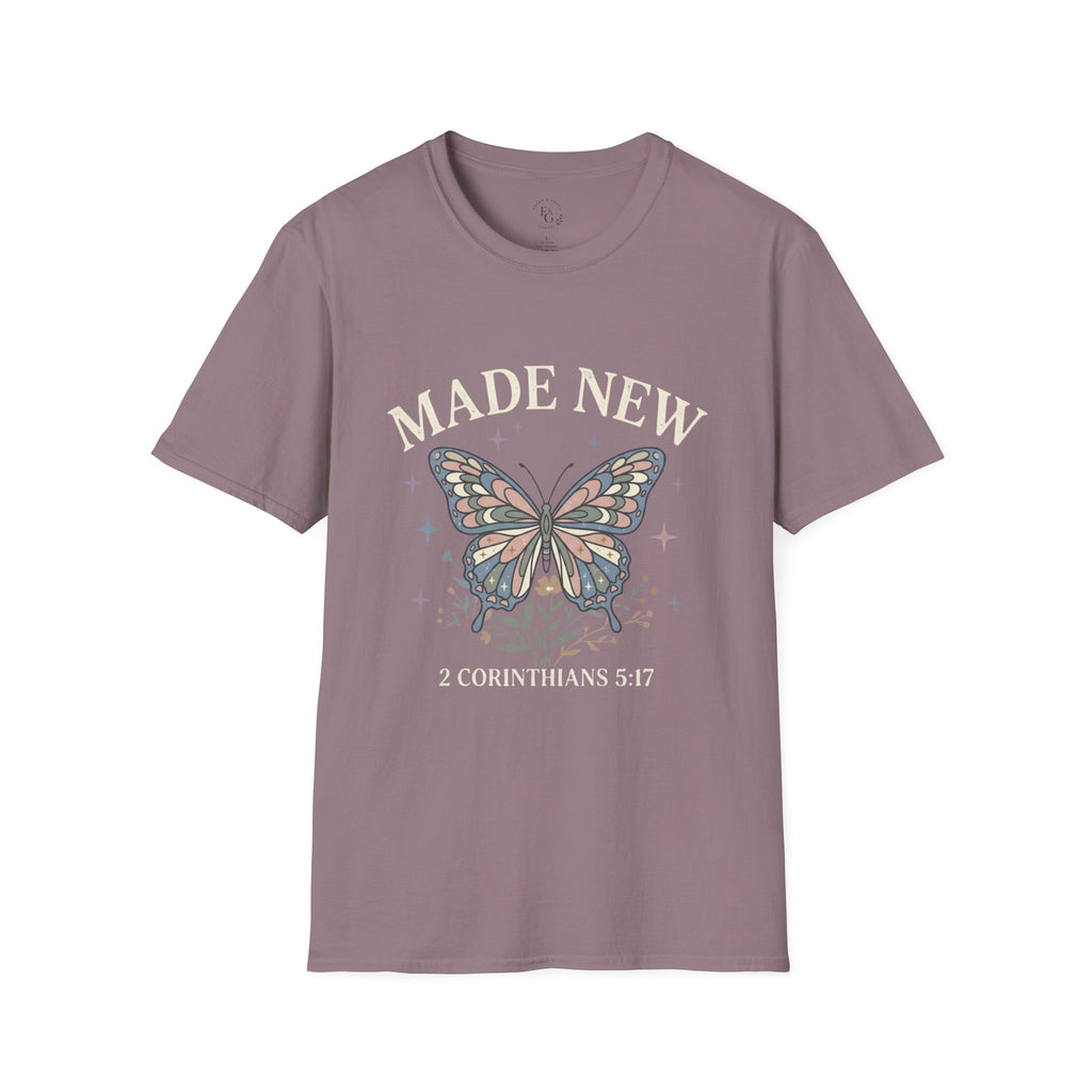 Made New Butterfly T-Shirt — 2 Corinthians 5:17 Christian Faith Tee