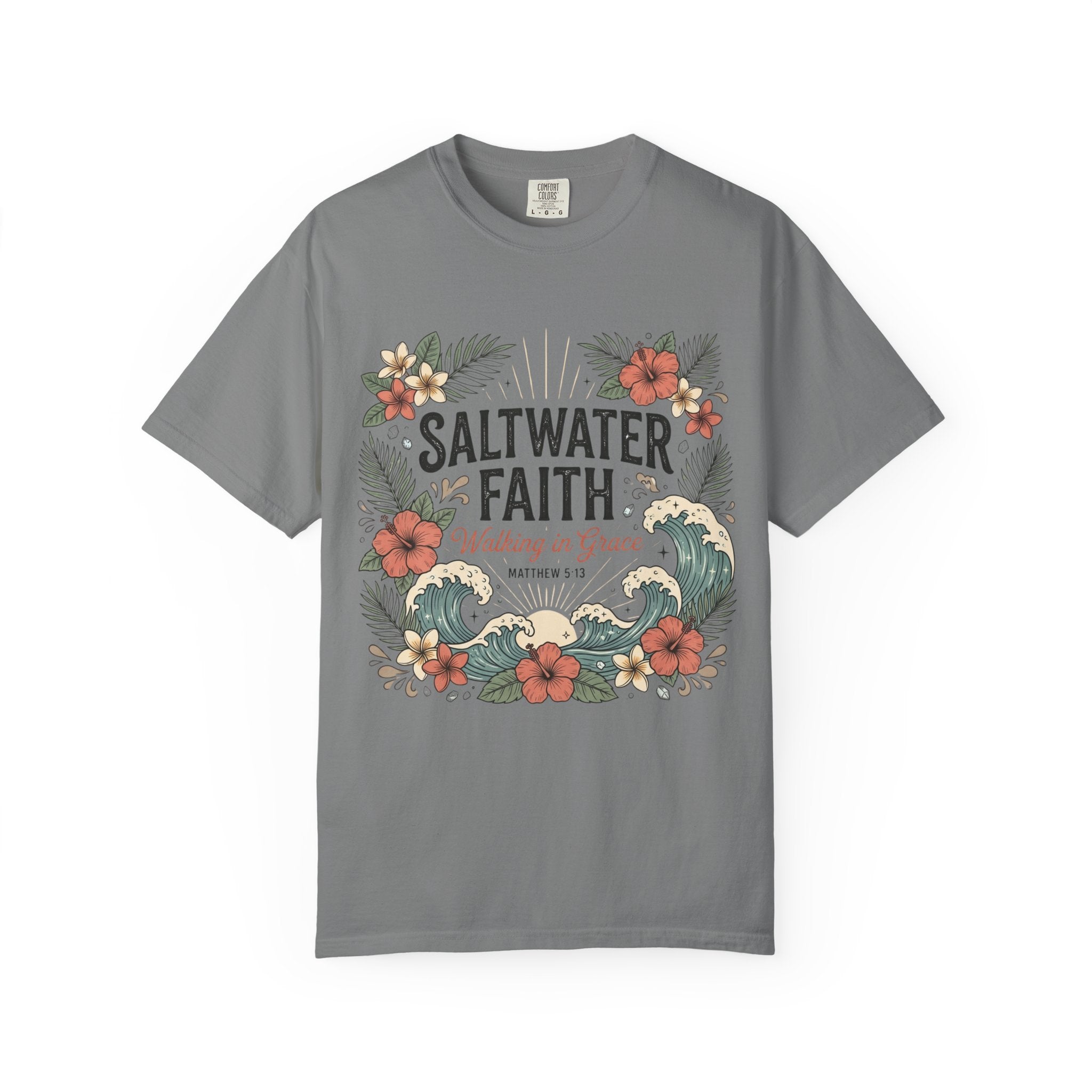 Saltwater Faith T-Shirt — 'Walking in Grace' Floral Surf Christian Tee