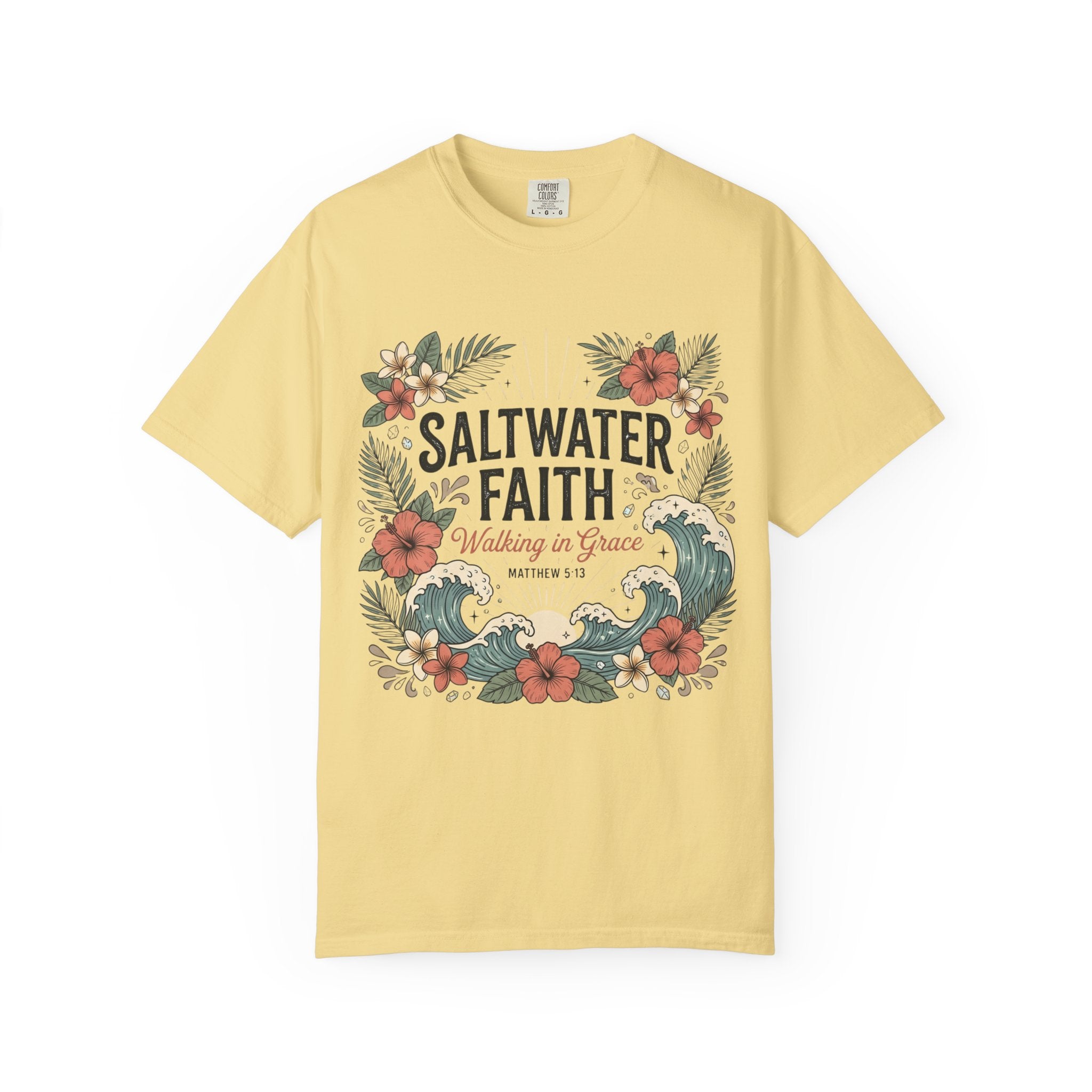 Saltwater Faith T-Shirt — 'Walking in Grace' Floral Surf Christian Tee