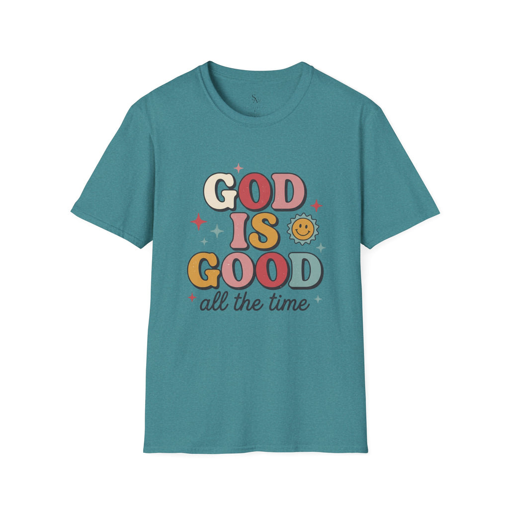 God Is Good T-Shirt — Retro Smile Faith Graphic Tee ("God Is Good All The Time")