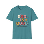 God Is Good T-Shirt — Retro Smile Faith Graphic Tee ("God Is Good All The Time")